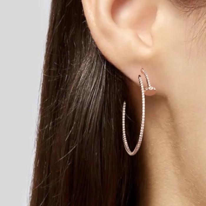 Pave hoop juste diamond earring 18k rose gold-Diamons Jewelry