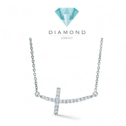 Side Cross Diamond Necklace 18k -Diamond jewelry