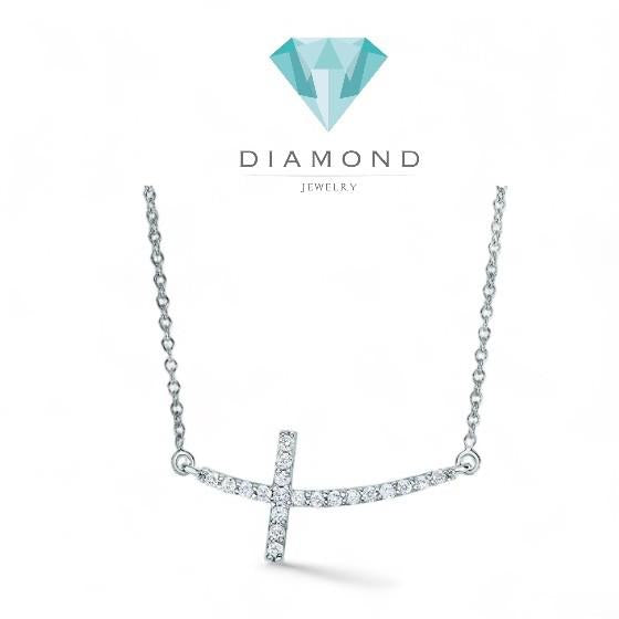 Side Cross Diamond Necklace 18k -Diamond jewelry