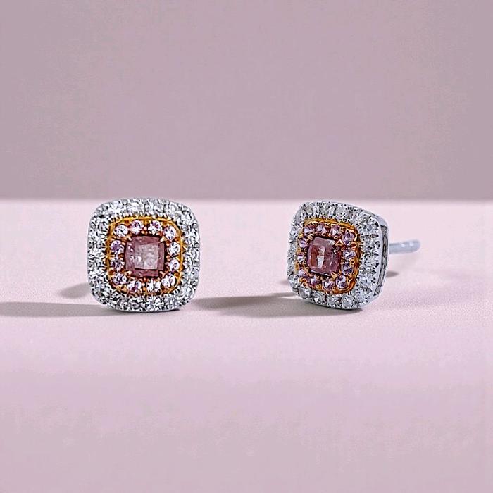 Pink Cushion Diamond Earring 18K / Anting Berlian Pink Cushion 18K / Diamond Jewelry 400AB500BMLS-HT