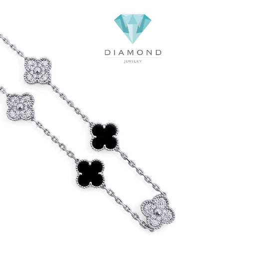 Magic Clover Diamond Onyx Necklace 18K / Kalung Berlian Onyx Clover Magic 18K / Diamond Jewelry 119KBD820000AB HT