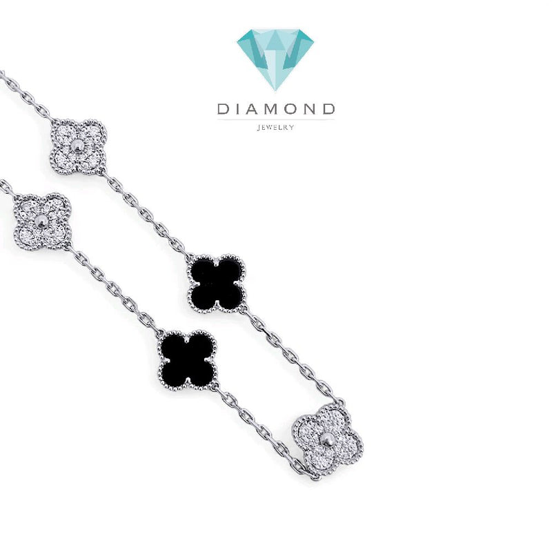 Magic Clover Diamond Onyx Necklace 18K / Kalung Berlian Onyx Clover Magic 18K / Diamond Jewelry 119KBD820000AB HT