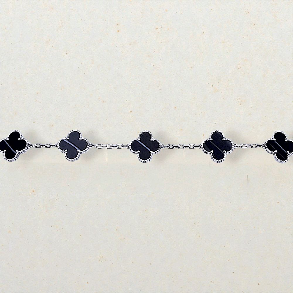 Clover Veined Onyx Bracelet  white gold 18K / Gelang Clover Veined Onyx 18K / Diamond Jewelry/ gelang clover emas putih veined onyx - 167GBD117000AB