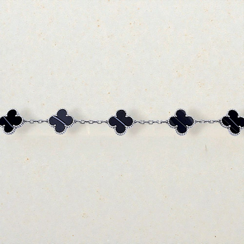 Clover Veined Onyx Bracelet  white gold 18K / Gelang Clover Veined Onyx 18K / Diamond Jewelry/ gelang clover emas putih veined onyx - 167GBD117000AB