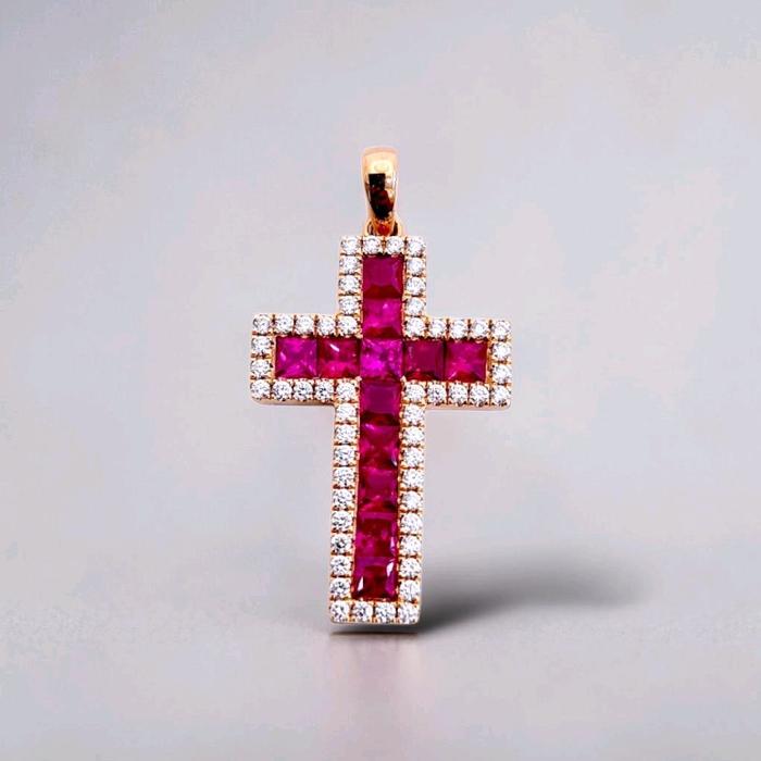 Ruby Cross Diamond Pendant 18K / Diamond Jewelry / 3BL97900AB
