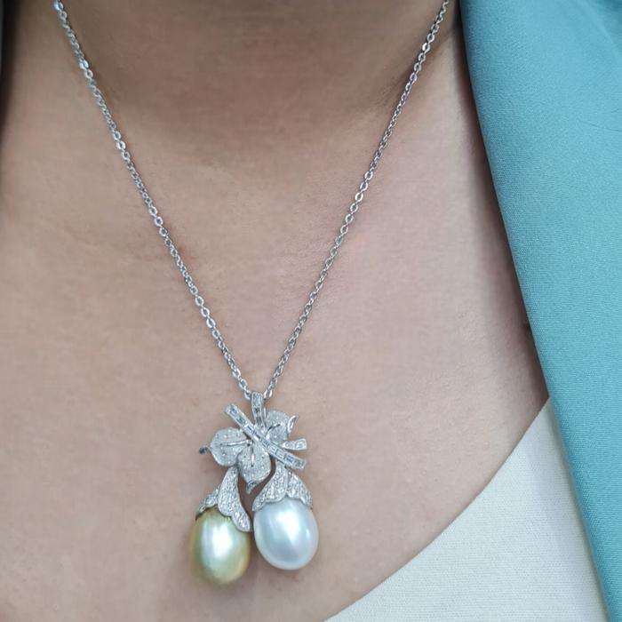 Liontin Double Colour Pearl Diamond 18K / Diamond Jewelry