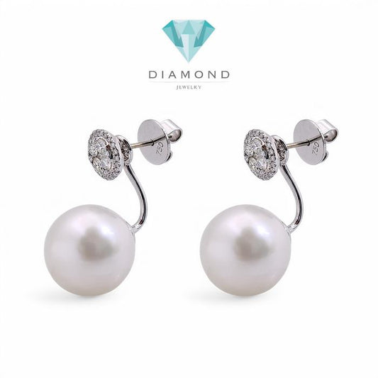 Pearl Diamond Earrings duo diamond south sea 18K / Diamond Jewelry