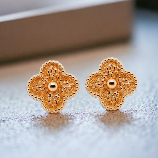 Clover gold necklace 18k vintage /earring- Diamond Jewelry-HT-268ABD905RY760LS-266KBD523RY440LS