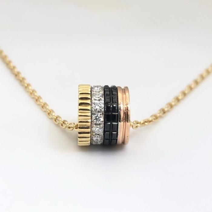 Quatre black round 18k gold pendant bouch/ kalung quatre berlian onyx-Diamond Jewelry