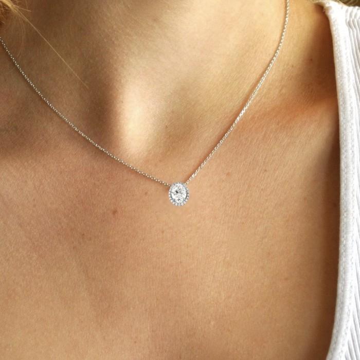 Oval diamond pendant pie cut 18k white gold-Diamond Jewelry