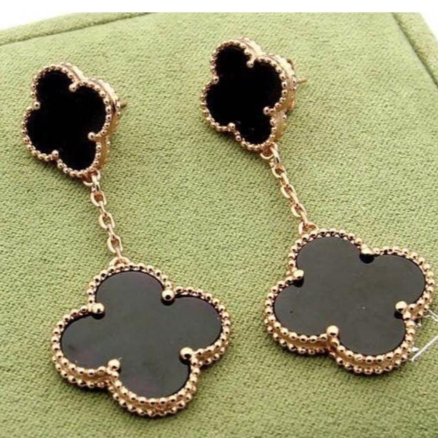 Vintage & Magic 2 Clover Black Onyx Earring 18K Gold/Anting Emas Fashion Diamond Jewelry-1ABD1422LSNEW-HT