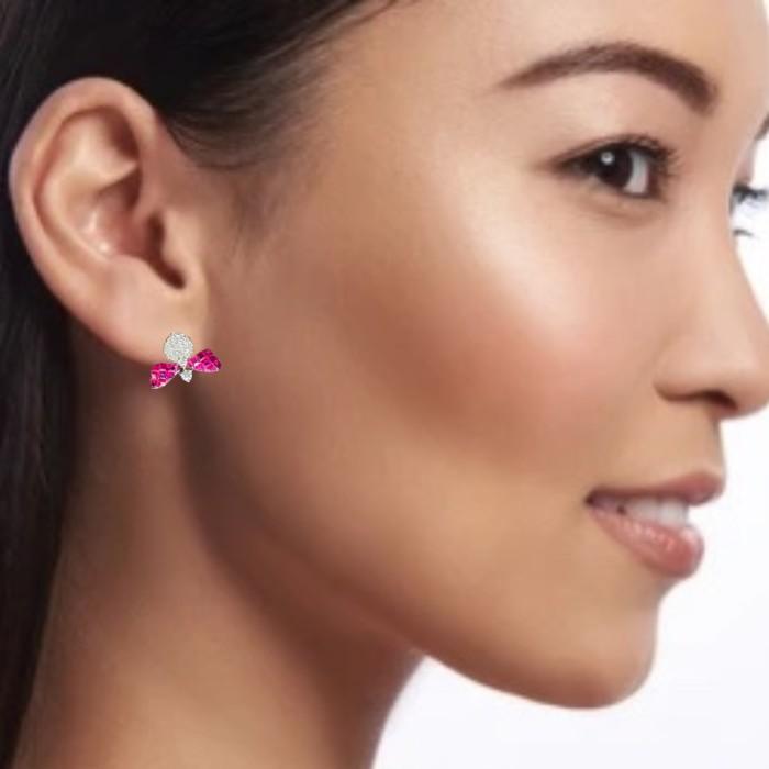 Ruby Butterfly diamond earring 18K rose gold-Diamond Jewelry