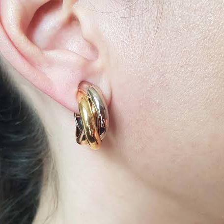 Trinity 18k gold earring Tricolor crt/ Anting Jepit emas 18k tiga warna Rose Gold,Yellow Gold, White Gold-Diamond Jewelry