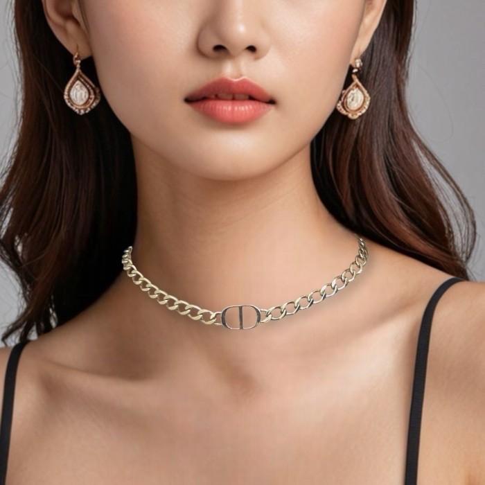CD necklace initial 18k rose gold-Diamond Jewelry
