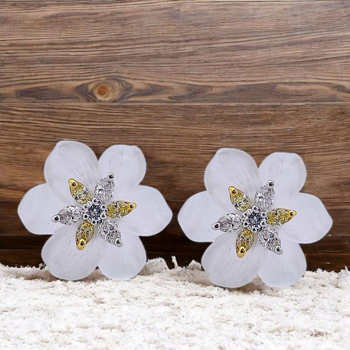 Flower Diamond Earring white magonie gemstone diamond  earring 18K / Diamond Jewelry