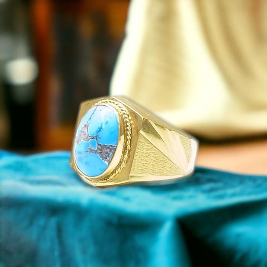 Turqoise blue mans ring 23k / cincin emas batu pria Gold-Diamond Jewelry