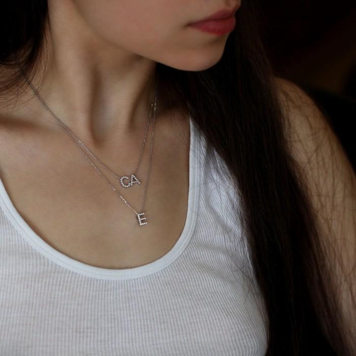 Initial Custom Letter Diamond Necklace 18K Gold-Diamond Jewelry-67LBGT300WPLS/1KB3850LSNEW-HT