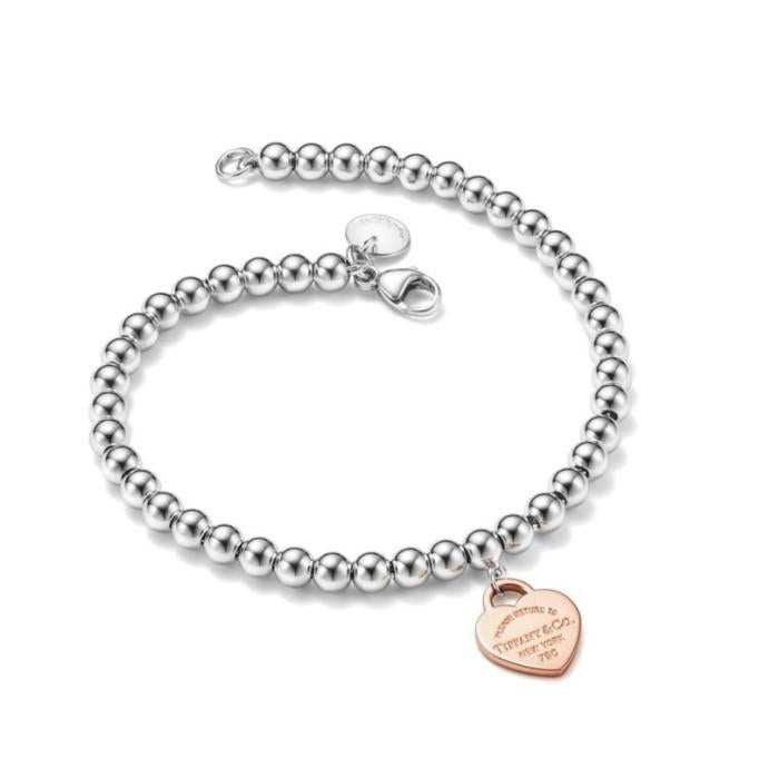 Beads perlee Heart Tag T bracelet 18k Gold-Diamond Jewelry-258GBD2600CHLS