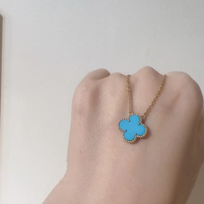 Turqoise Blue Clover Vintage Necklace 18K-Diamond Jewelry-199KMSSM385RY-(1000HT)
