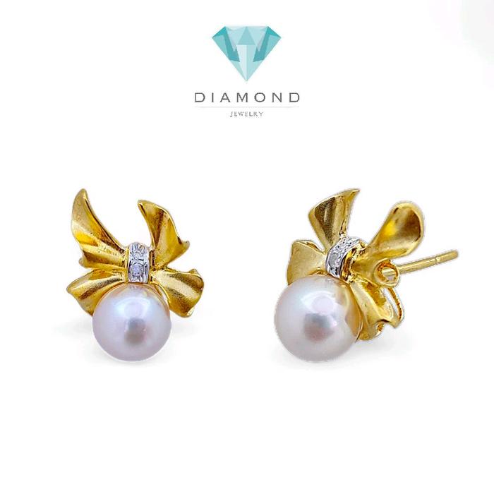 Ribbon Pearl Diamond Earring 18K / Diamond Jewelry 42AMGT1100WP