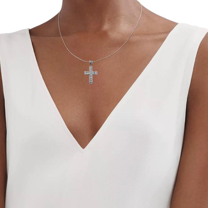Diamond cross pendant 18k white gold-Diamond Jewelry
