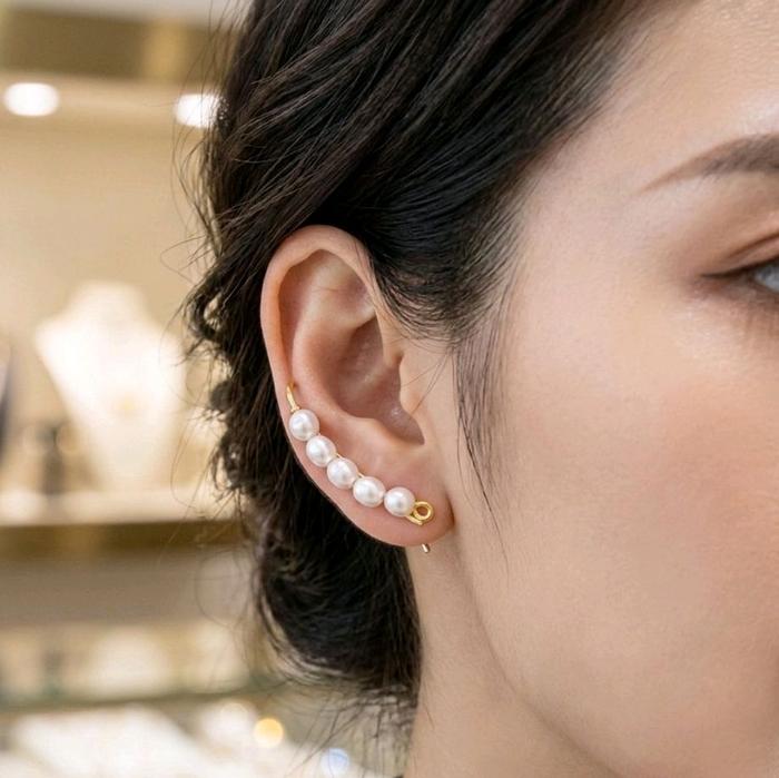 Gold Pearl Earrings 23K / Anting Emas Pearl 23K / Diamond Jewelry / 372AMSWP2