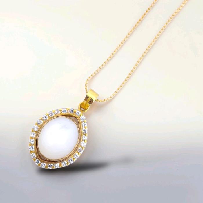 Oval Pearl skin Pendants 23K / Liontin Mutiara Oval  mutiara kulit kristal 23K / Diamond Jewelry / 205LMSWP8