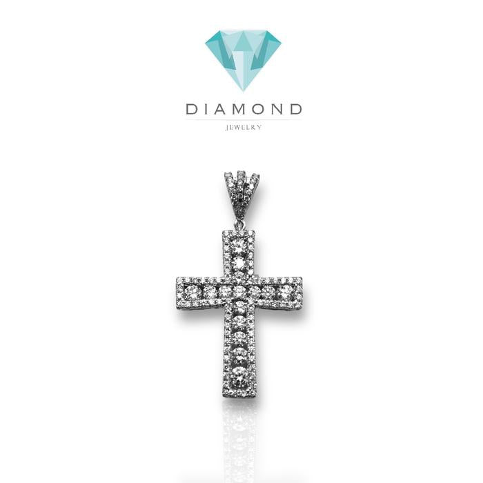 Diamond cross pendant 18k white gold-Diamond Jewelry