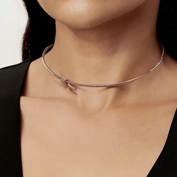 Knot choker necklace 18k rose gold-Diamond jewelry