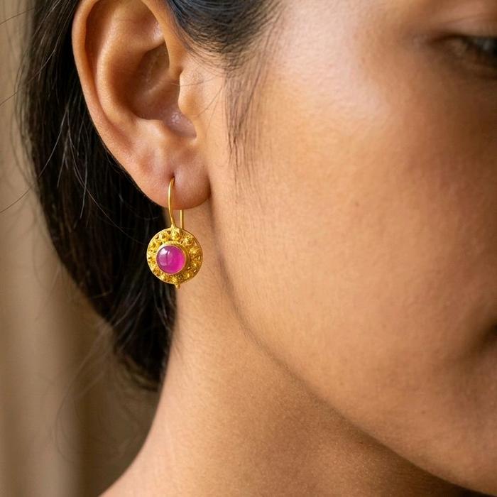 Ruby Vermeil Gold Earrings 23K / Anting Emas Ruby Vermeil 23K / Diamond Jewelry / 314AMSWP2