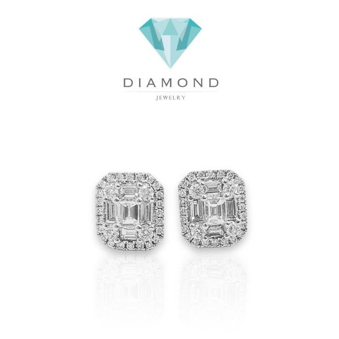 Baguette round diamond Earring 18k-Diamond Jewelry