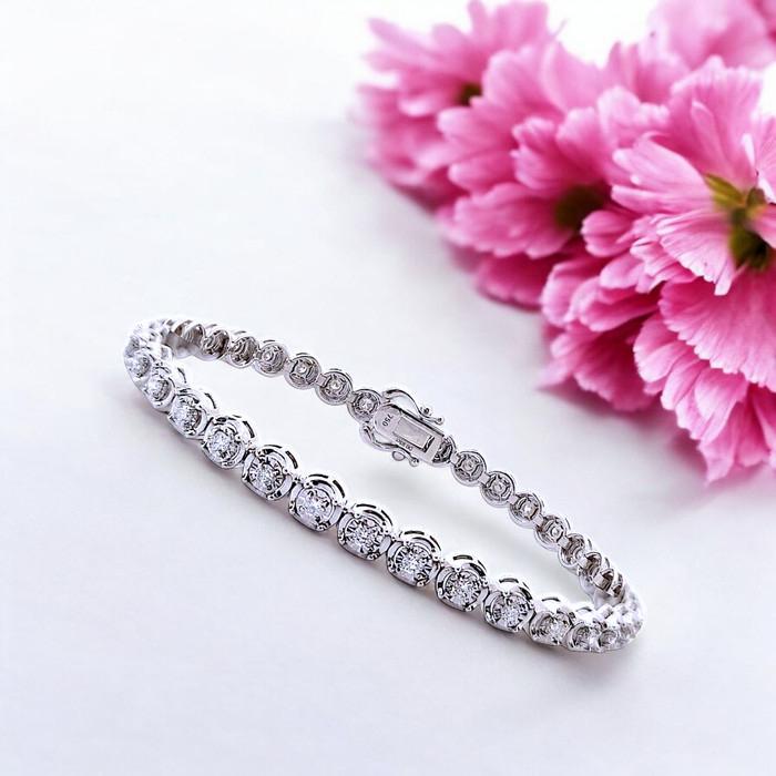 Tennis Diamond Round illusion Bracelet 18K / Diamond Jewelry