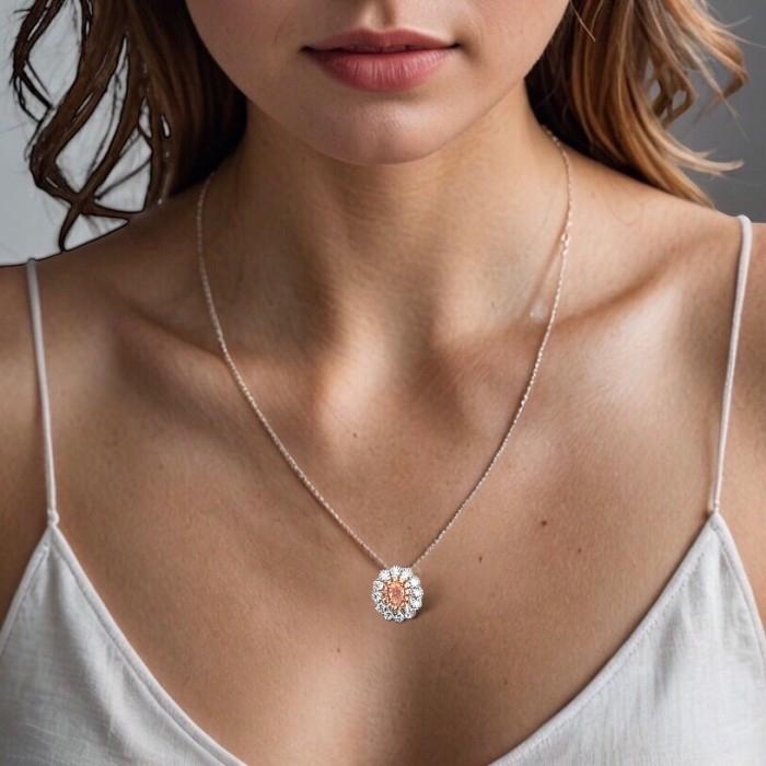 Flower Pink Diamond Pendant Necklace 18K-Diamond Jewelry-386KB1560BMLS-HT