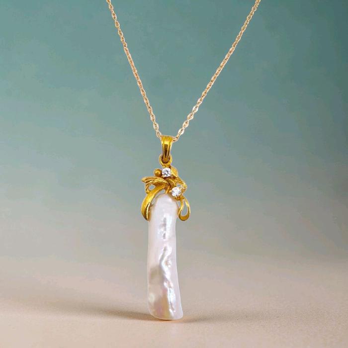 Gold Biwa Pearl Pendant 23K / Liontin Emas Mutiara Biwa 23K / Diamond Jewelry / 208LMSWP5