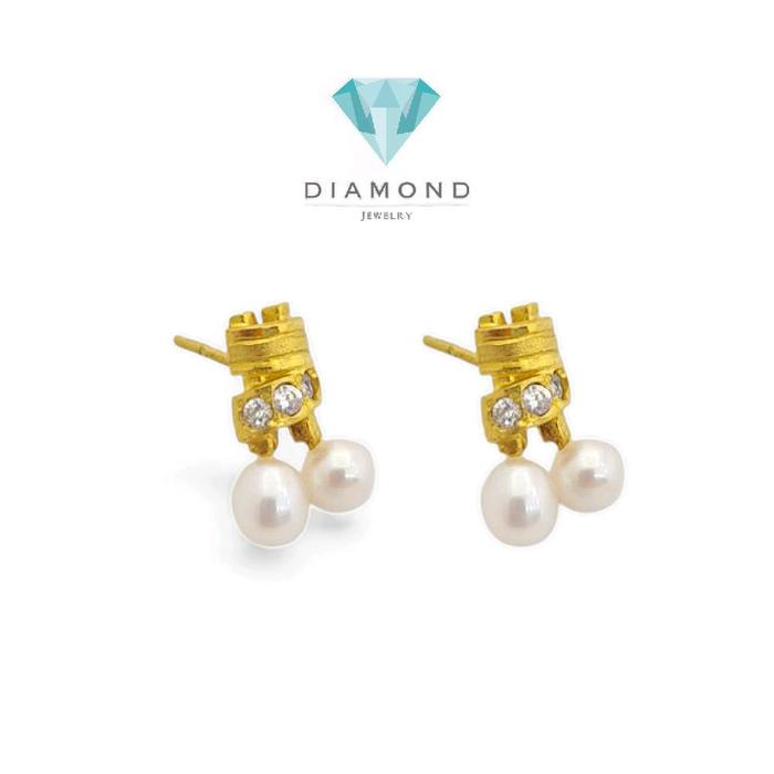 Anting Mas Mutiara Model Bambu 23K-Diamond Jewelry-298AMSWP3