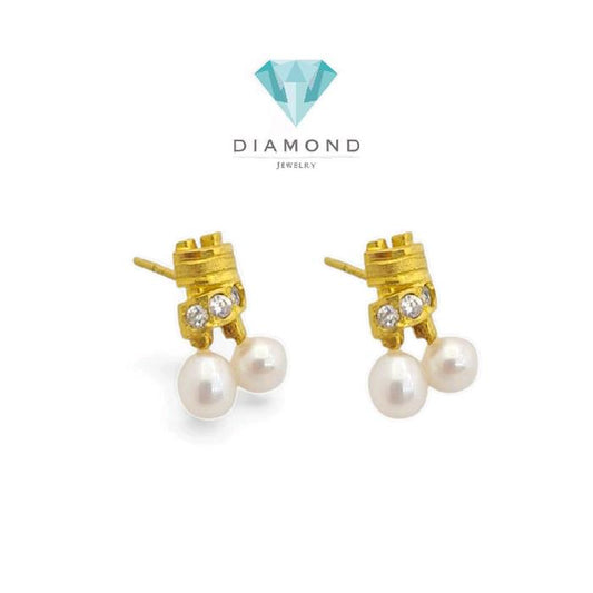 Anting Mas Mutiara Model Bambu 23K-Diamond Jewelry-298AMSWP3