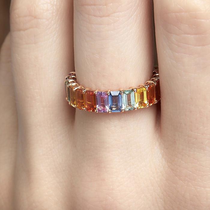 Rainbow sapphire ring 18k gold-Diamond Jewelry