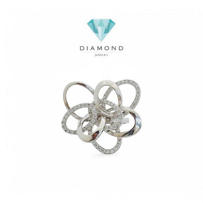 Cincin Mas Putih Model Bunga 18K-Diamond Jewelry
