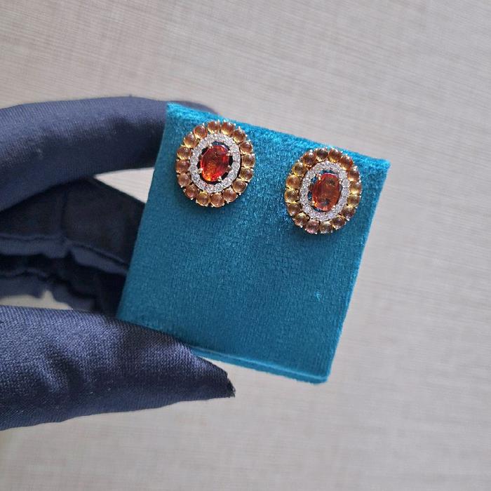 Anting Batu Sapphire Citrine Diamond Oval Berlian 18K-Diamond Jewelry-403BA6279SD-HT