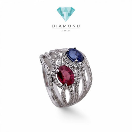 Sapphire Ruby Diamond Ring 18K / Diamond Jewelry