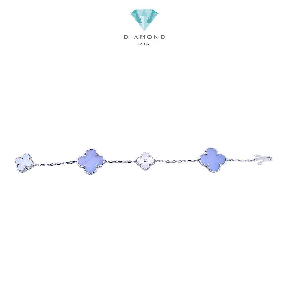 Clover magic Chalcedony Bracelet  mix white gold and mop 18K / Gelang Bunga clover magic chalcedony mutiara emas putih18K / Diamond Jewelry / 439GBD1393RY