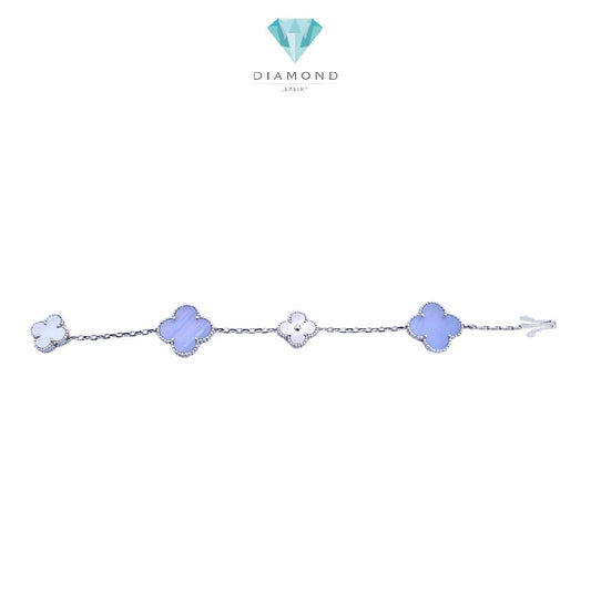 Clover magic Chalcedony Bracelet  mix white gold and mop 18K / Gelang Bunga clover magic chalcedony mutiara emas putih18K / Diamond Jewelry / 439GBD1393RY