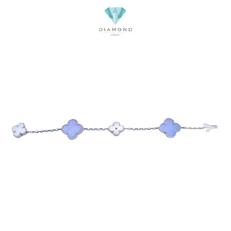 Clover magic Chalcedony Bracelet  mix white gold and mop 18K / Gelang Bunga clover magic chalcedony mutiara emas putih18K / Diamond Jewelry / 439GBD1393RY