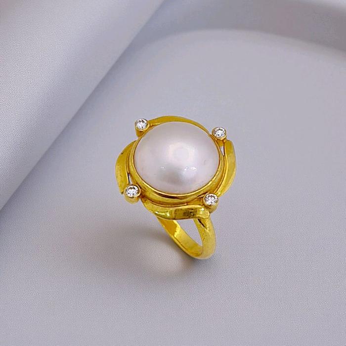 Circle Pearl Gold Ring 23K / Cincin Emas Bulat Mutiara 23K / Diamond Jewelry 13CM7WP-HT