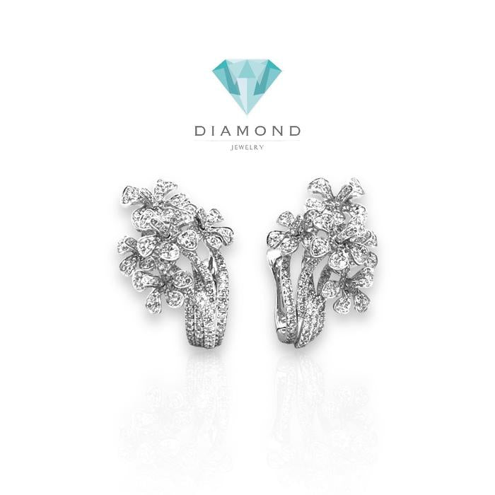 Flower diamond earring klip/anting berlian klip 18k white gold-Diamond Jewelry