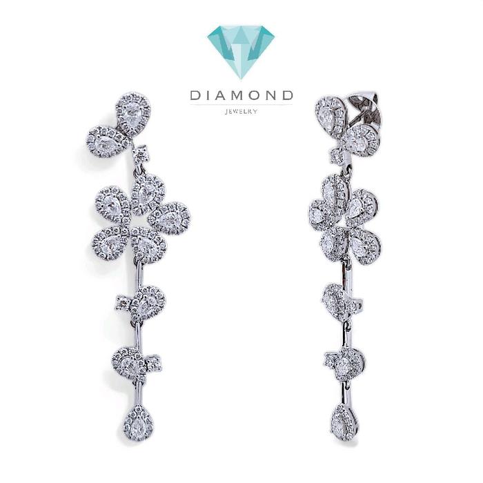Flower Long Diamond Earring 18K / Diamond Jewelry 15AB26000LS