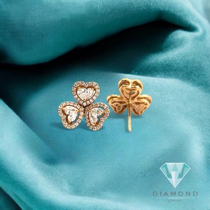 Anting Triheart Berlian Rose Gold/ Triheart clover heart diamond earring 18k-Diamond Jewelry