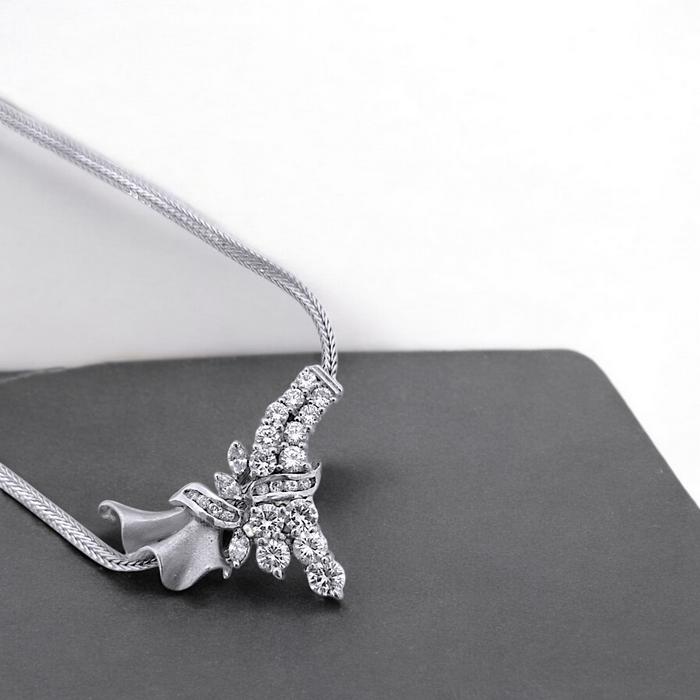 Flower Diamond Necklace 18K / Diamond Jewelry