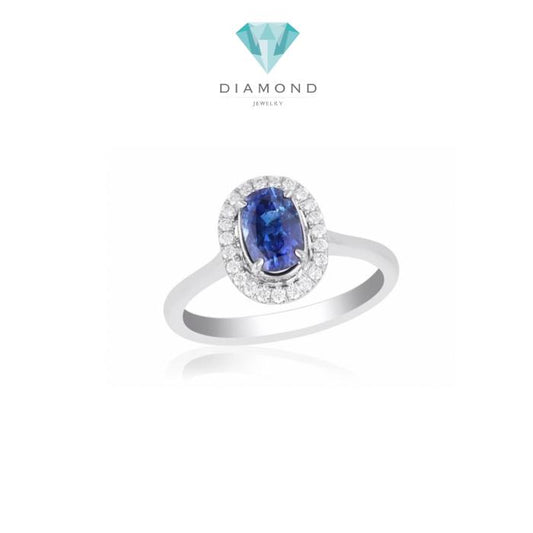 Sapphire set With diamond and 18 K white gold