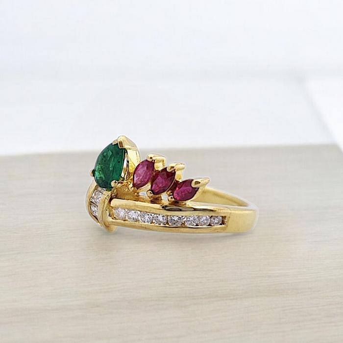 Emerald tricolor Diamond Ring 18K / Diamond Jewelry